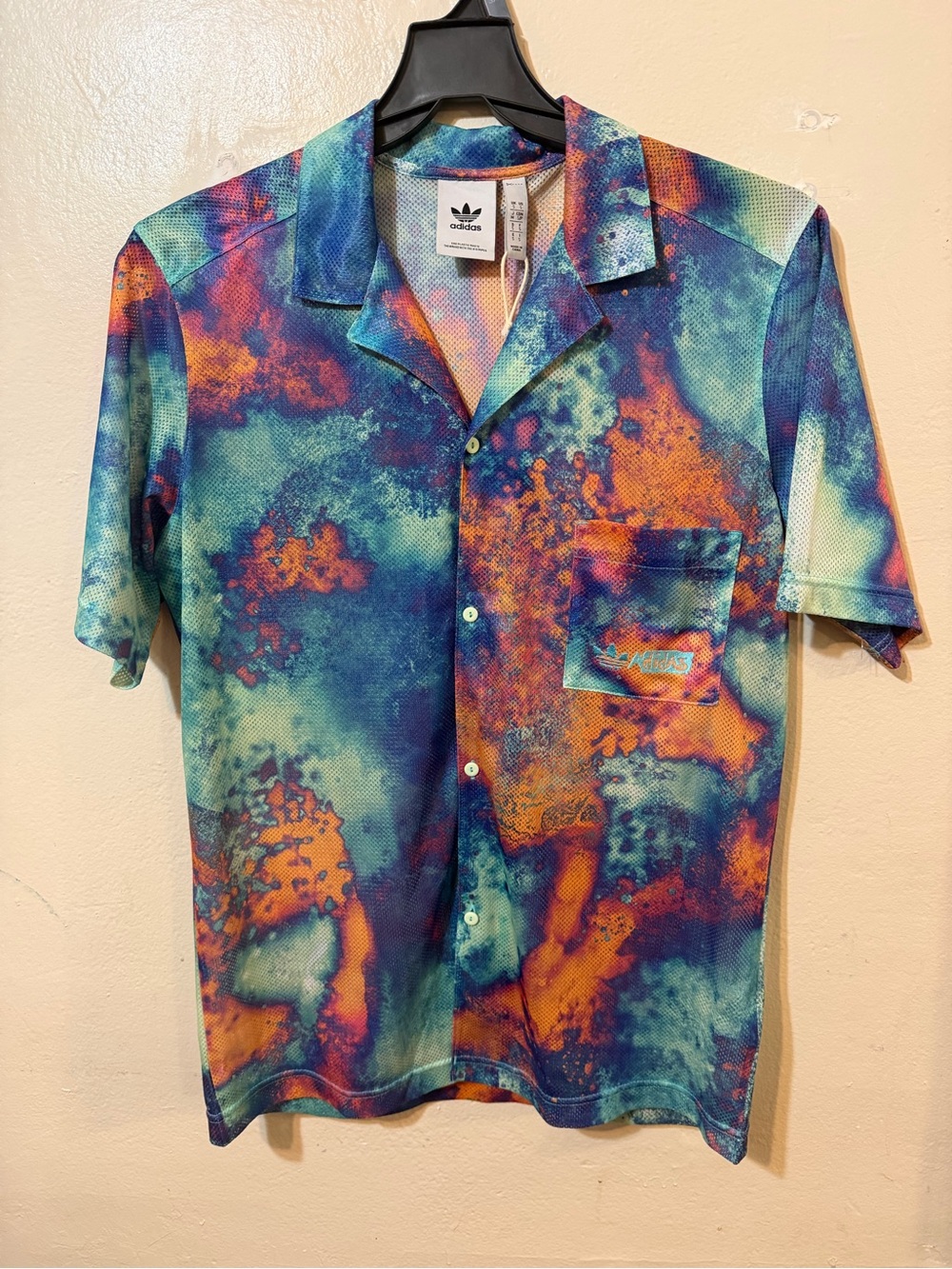 adidas Men's Short-Sleeve Button-Down in Teal & Orange Tie-Dye